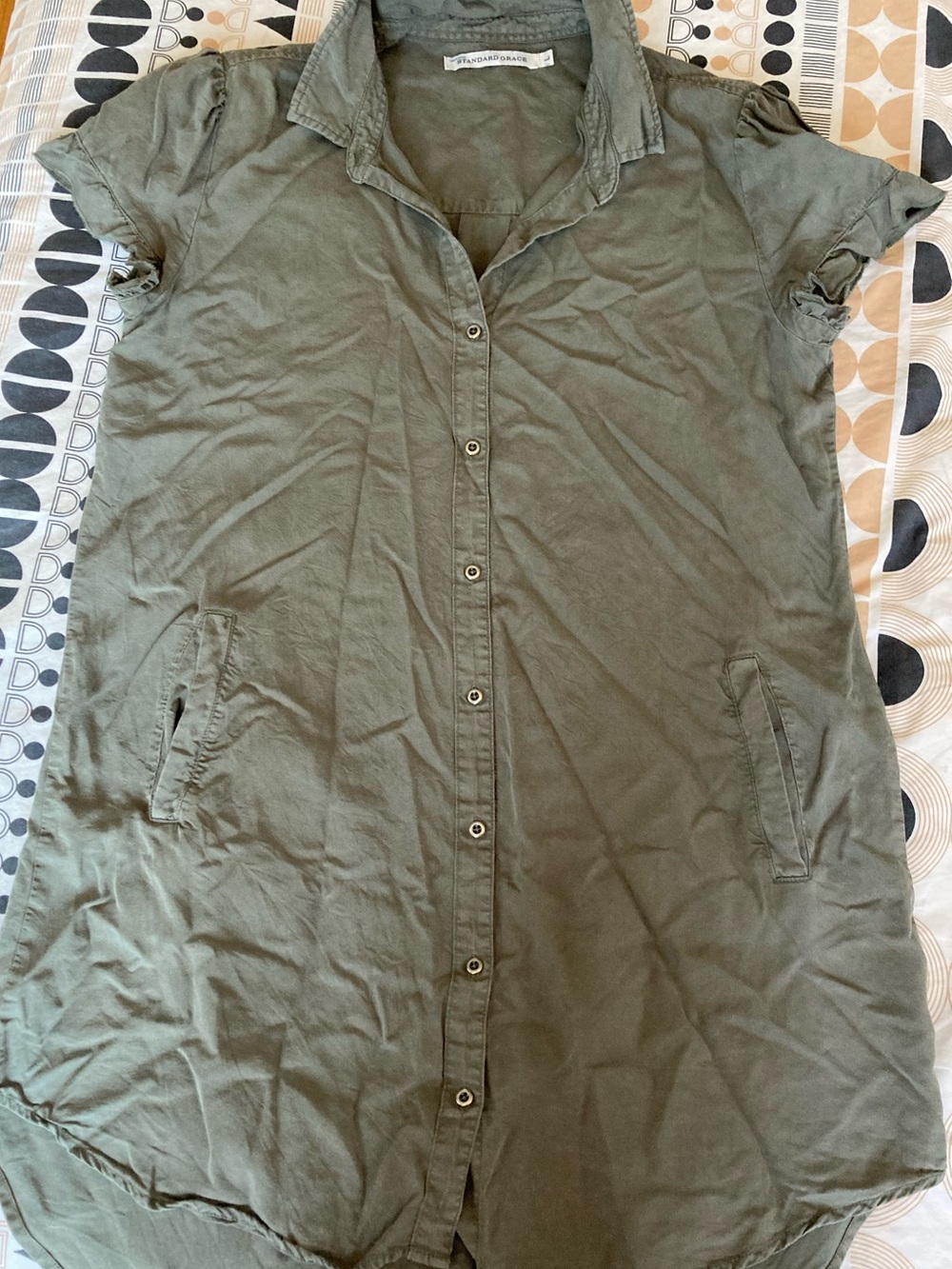 Olive Green Button-Front Shirt Dress